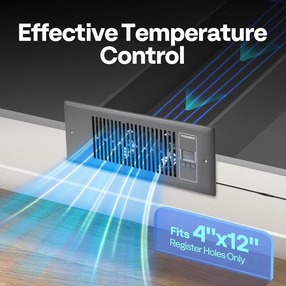 4 in. x 12 in. 120 CFM Wall Mounted Quiet Smart Register Booster Fan with Thermostat Control in Gray - Hercitys