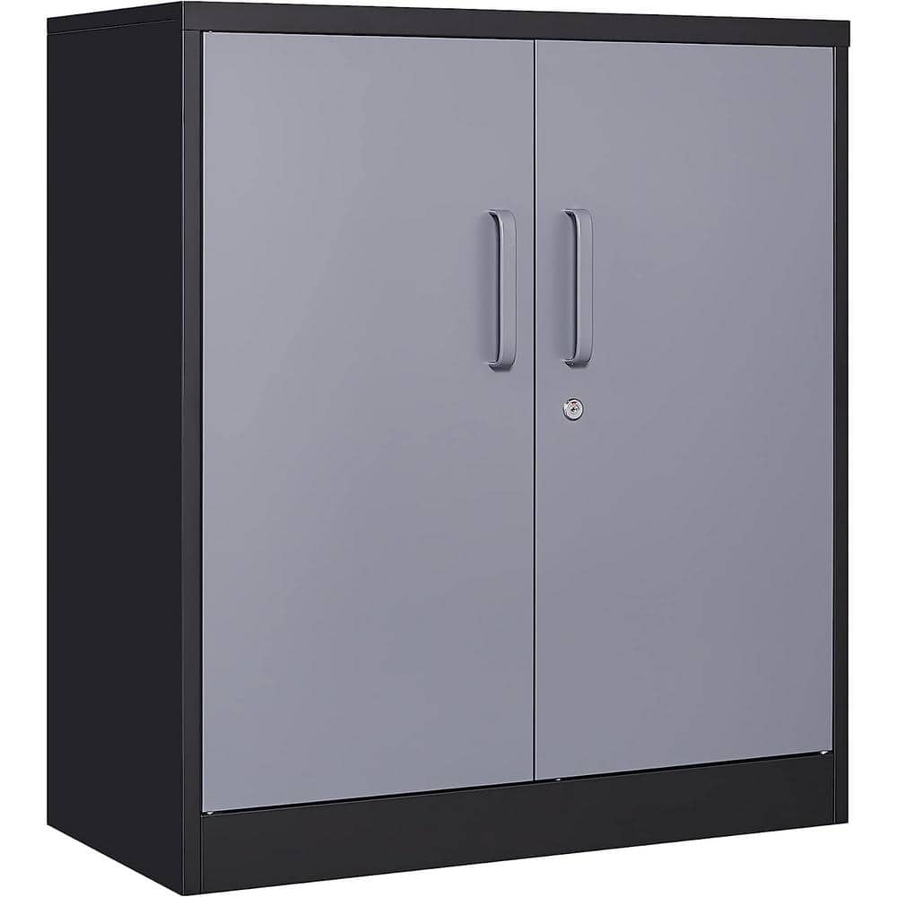 31.5 in. W x 35.4 in. H x 15.7 in. D 2 Adjustable Shelves Metal Garage Storage Freestanding Cabinet with 2 Doors in Grey - Hercitys