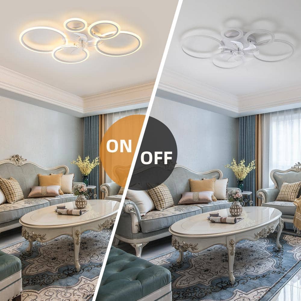 39 in. Indoor White Ceiling Fans Light with Remote, Flush Mount Celing Fan with LED Light, Ceiling Fan Lighting - Hercitys