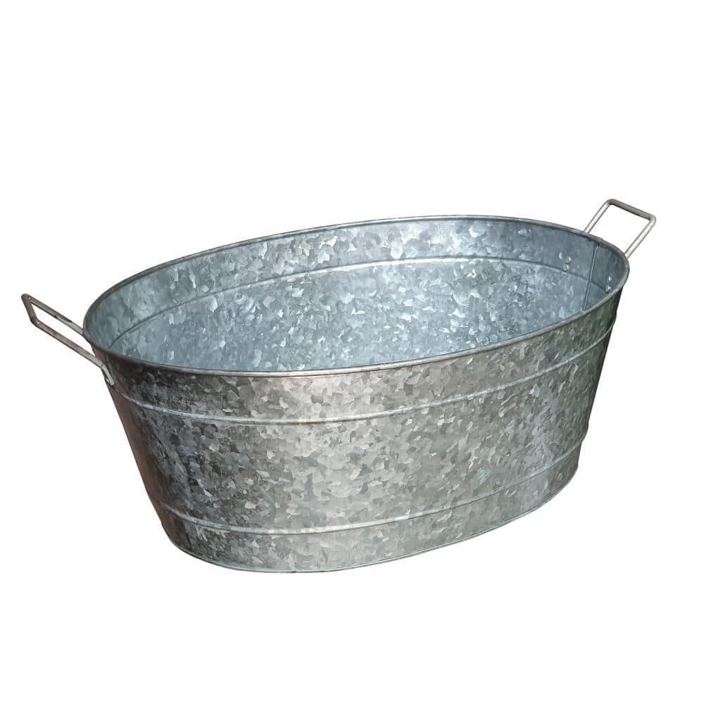 1.1 Gal. Small Silver Steel Embossed Design Oval Shape Galvanized Steel Tub with Side Handles - Hercitys