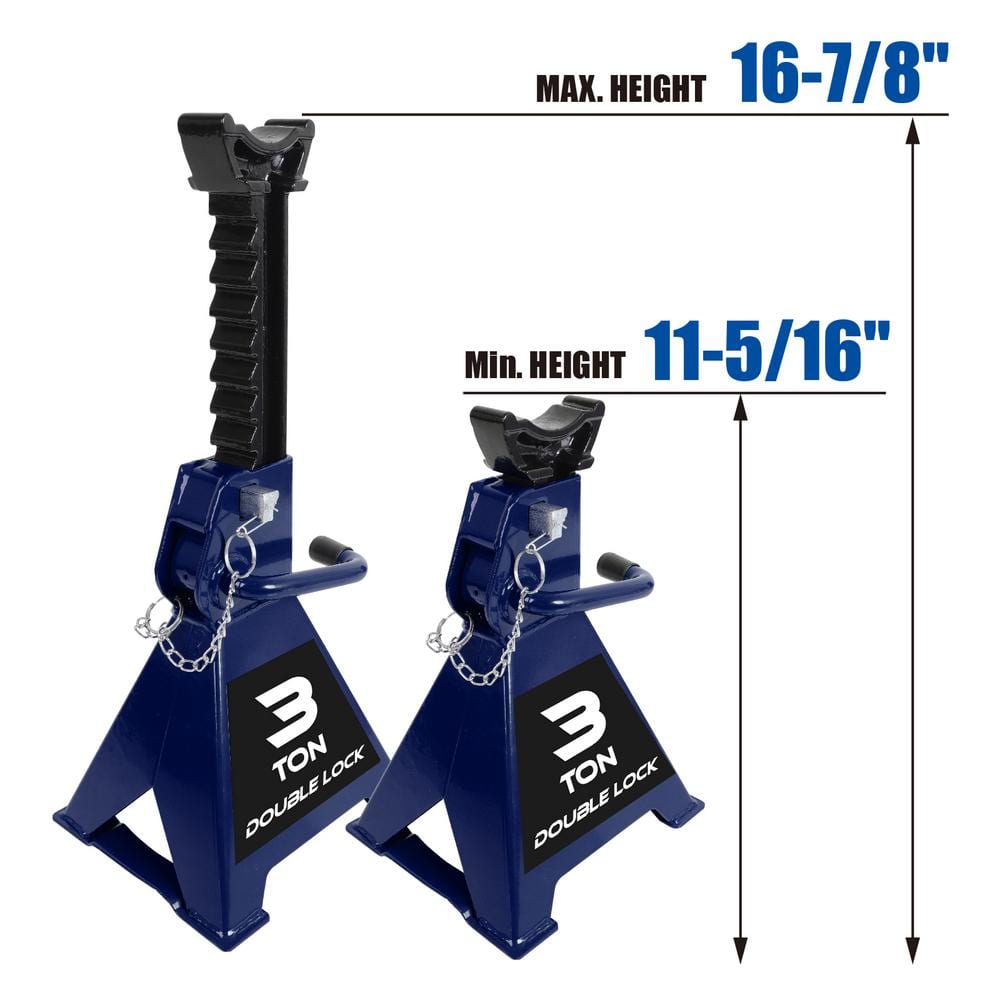 3-Ton Reinforced Double-Locking Jack Stands Pair, Blue - Hercitys