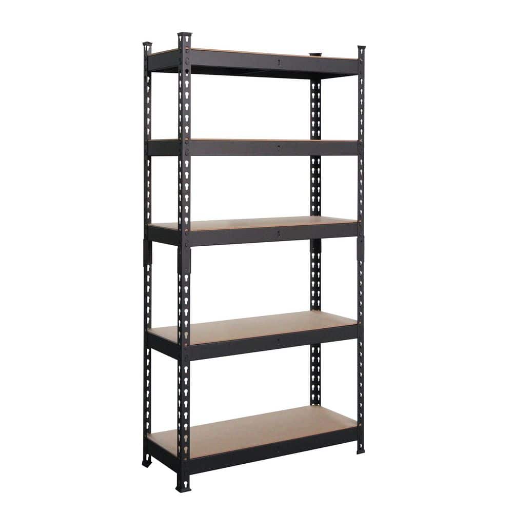 5-Tier Powder-Coated Steel Garage Storage Shelving Unit in Matte Black with HDF Racks (30 in. W x 60 in. H x 12 in. D) - Hercitys