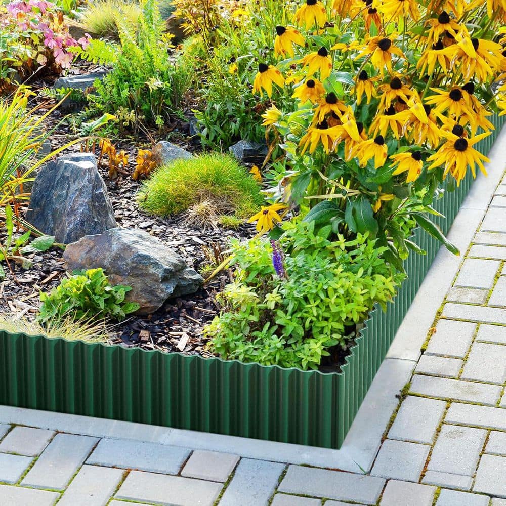20 ft. x 6 in. Durable Corrugated Metal Garden Edging Green Landscape Border for Lawn and Flower Bed Fence - Hercitys
