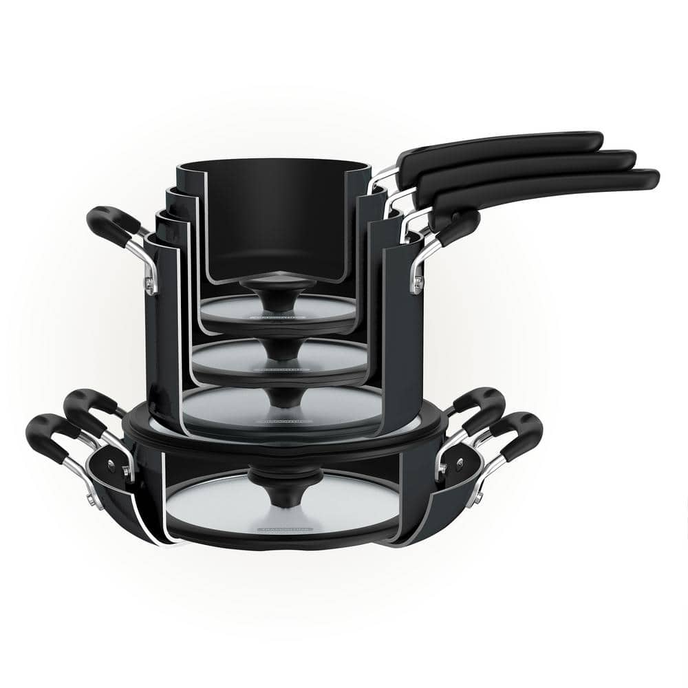 11-Piece Nesting Aluminum Nonstick Cookware Set in Gray - Hercitys