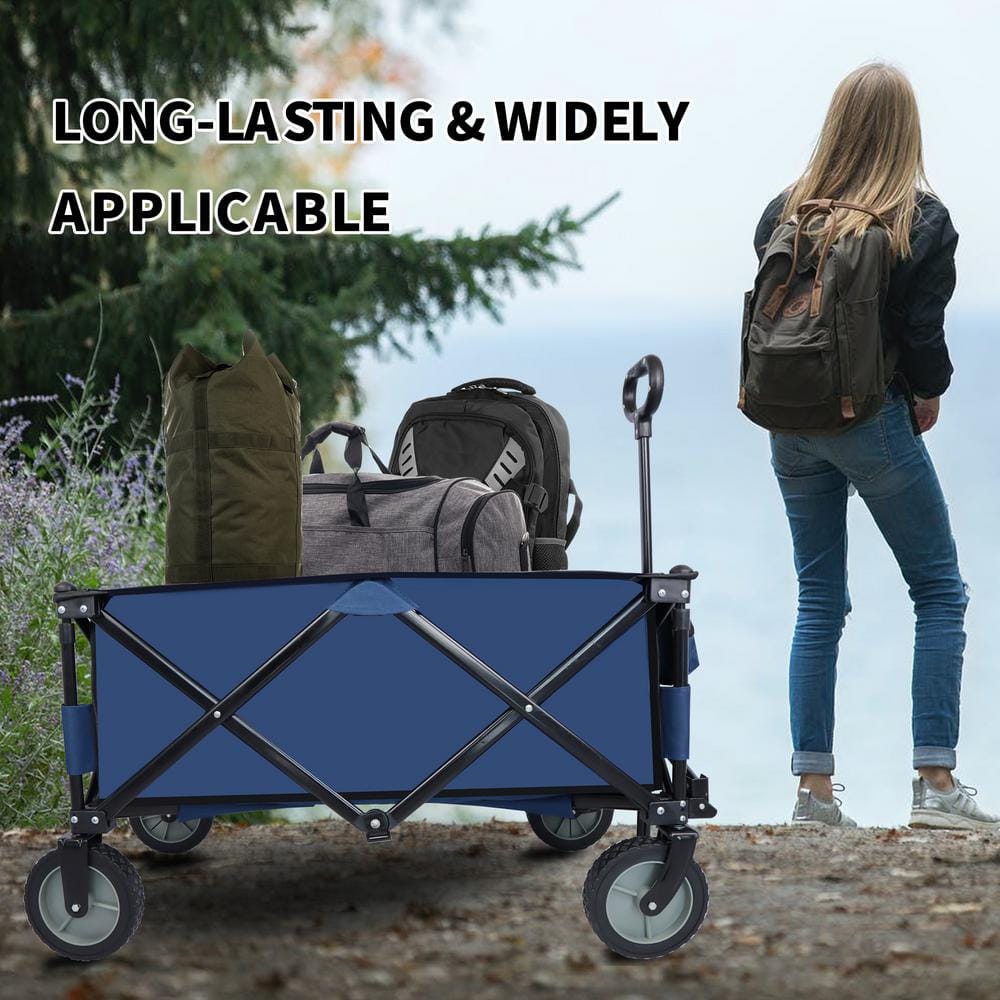 5 cu. ft. Polyester Fabric Portable Garden Cart Camping Foldable Folding Wagon in Navy Blue - Hercitys