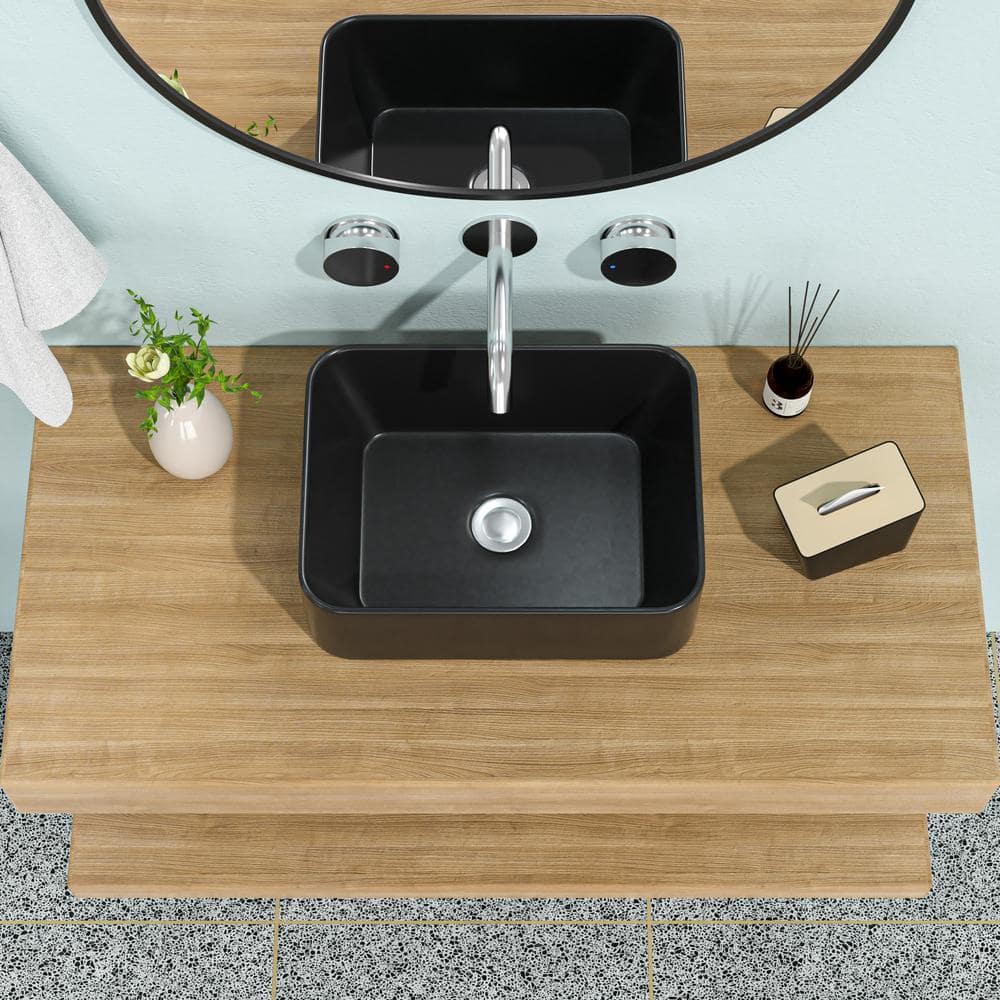 16 in. Framhouse Single Bowl in Black Ceramic Rectangular Vessel Bathroom Sink, Modern 16″x 12″ Framhouse Kitchen Sink - Hercitys