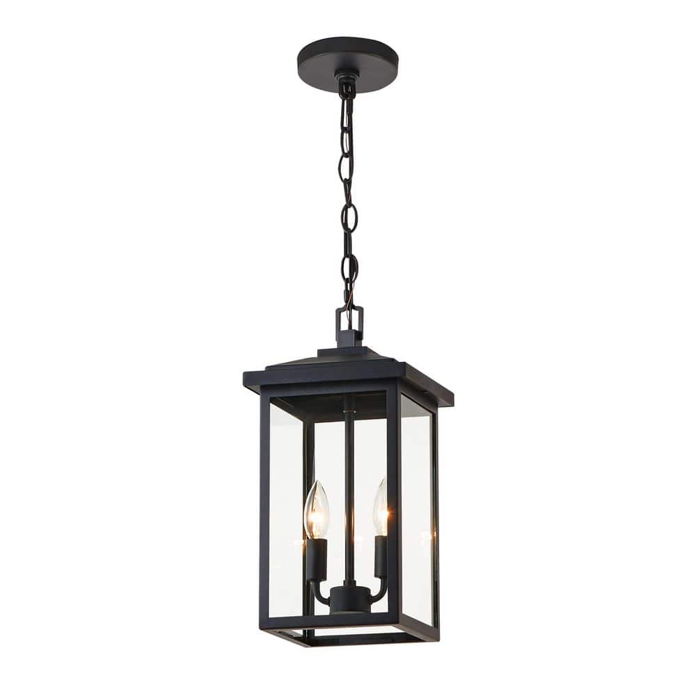 16.25 in. 2-Light Black Outdoor Lantern Pendant Light with Glass Shade - Hercitys