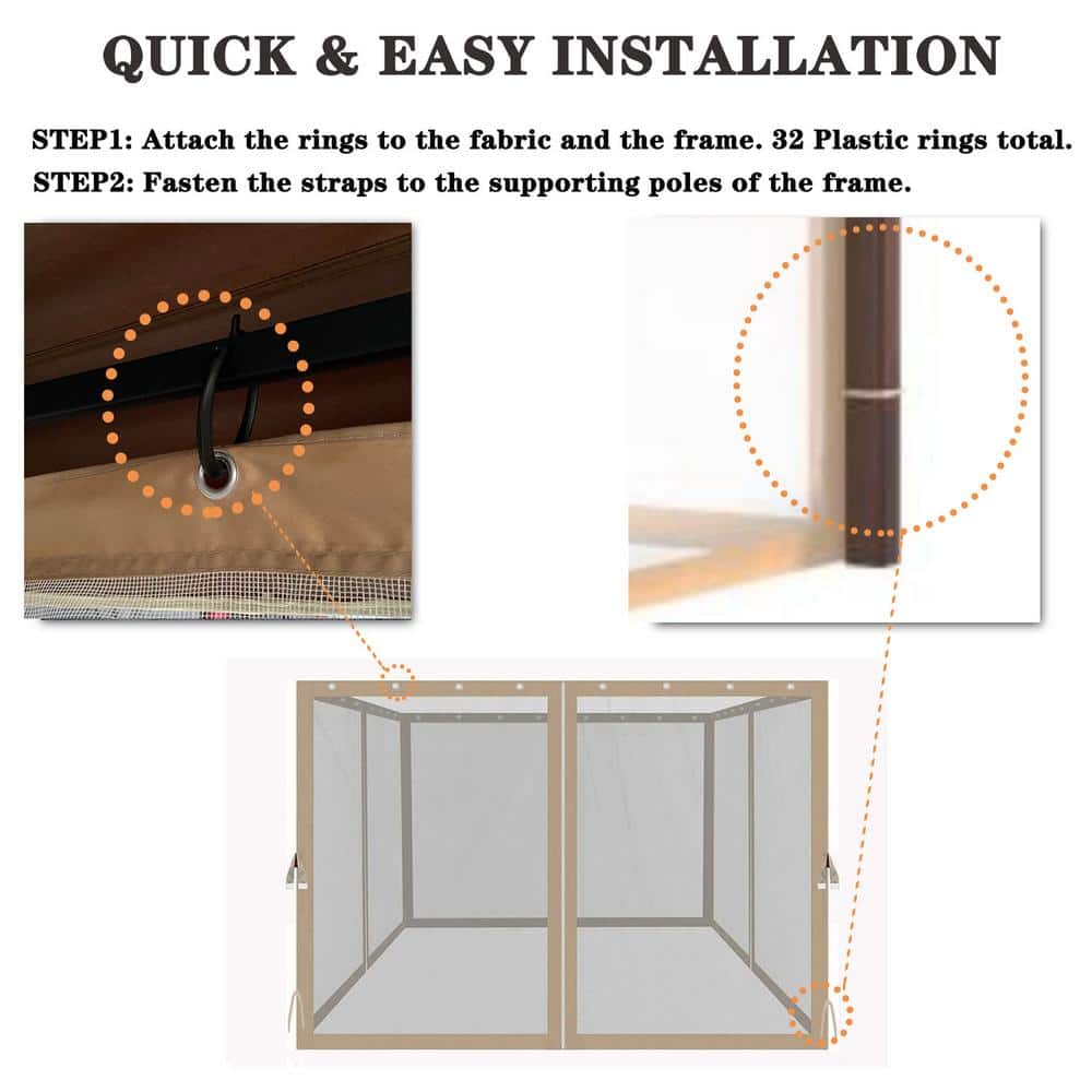 10 ft. x 10 ft. Gazebo Replacement Mesh Mosquito Netting Screen Walls, 4-Panel Sidewalls with Zippers - Hercitys