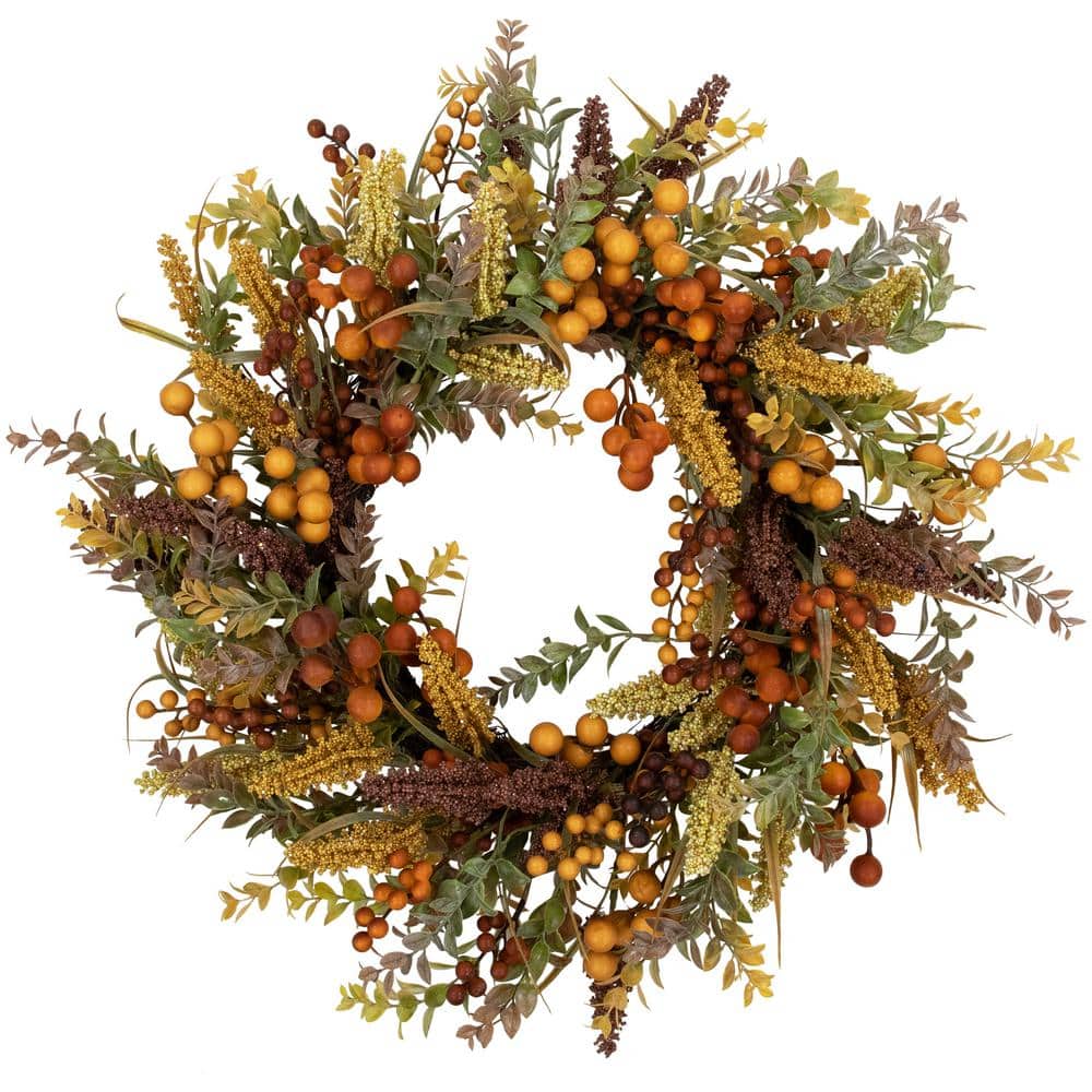24 in. Unlit Real Touch️ Mixed Foliage and Berries Artificial Fall Harvest Wreath - Hercitys