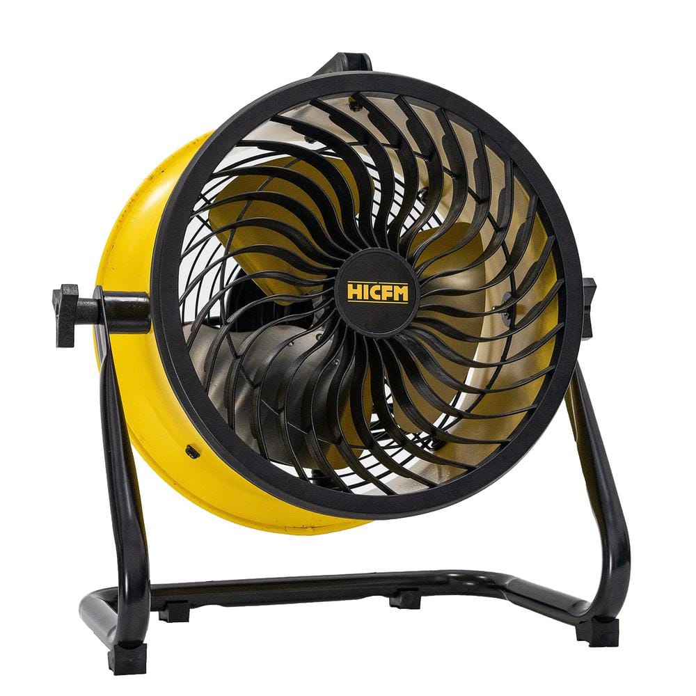 10 in. High-velocity 3-speed Drum Air Circulator Fan in Yellow 1200 CFM Airflow Floor Fan with 360-degree Pivoting Head - Hercitys