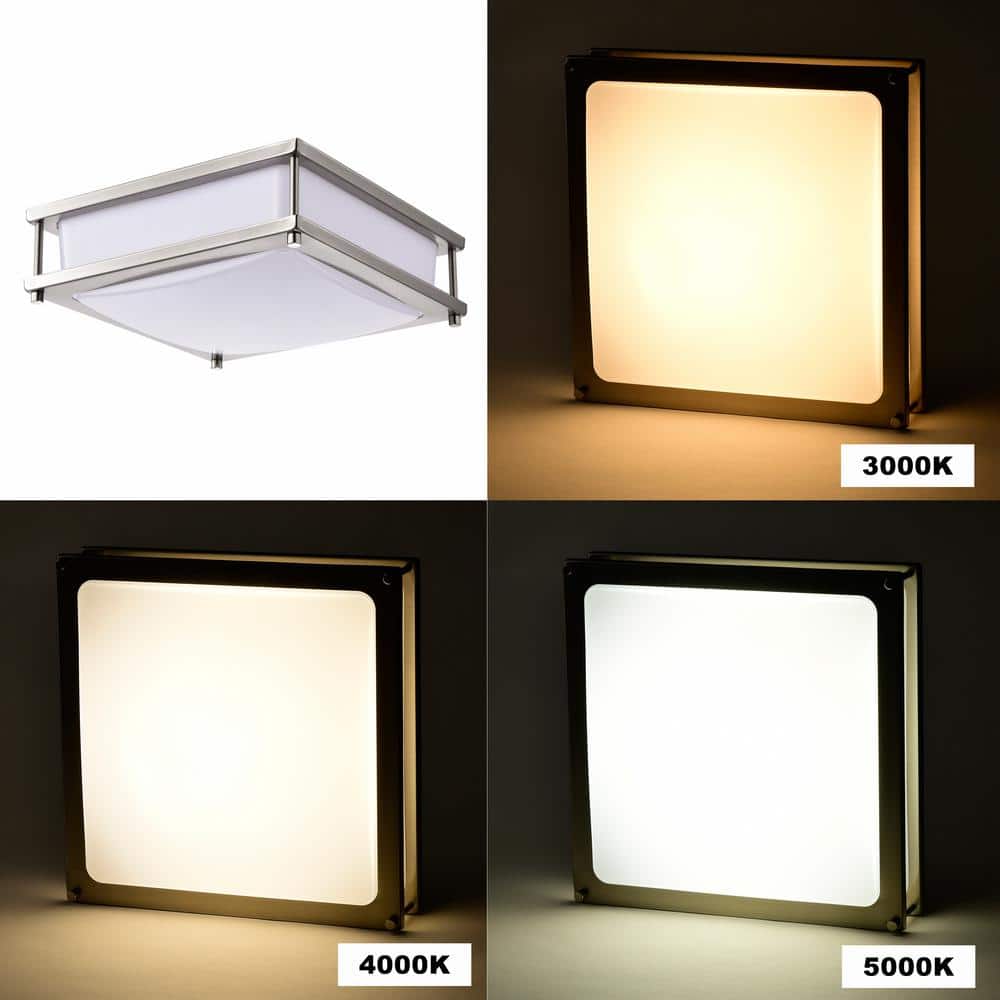 12 in. Brushed Nickel Dimmable 15-Watt Selectable LED Flush Mount Ceiling Light 3000K 4000K 5000K - Hercitys