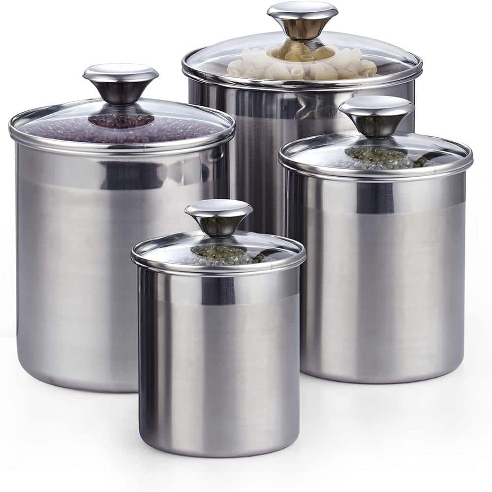 4-Pieces Stainless Steel Canister sets, 0.95 qt./1.6 qt./2.5 qt./3.5 qt. - Hercitys