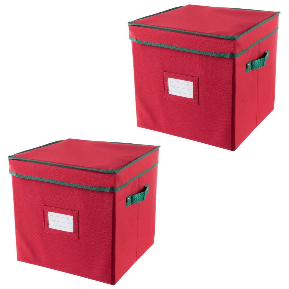 2.5 in. Red Oxford Canvass Christmas Ornament Storage Box 64-Ornaments (Set of 2) - Hercitys