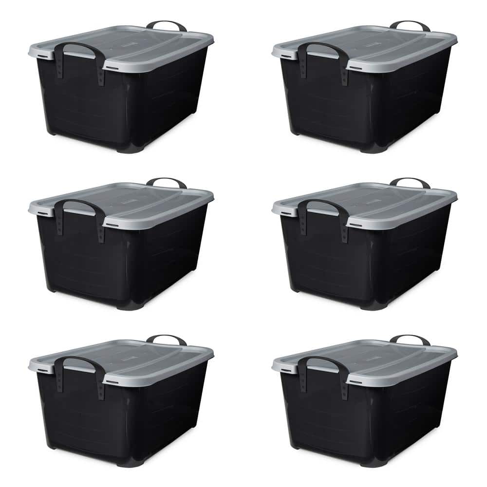 55 Qt Stackable Home Organization Lidded Storage Container in Black, (6 Pack) - Hercitys