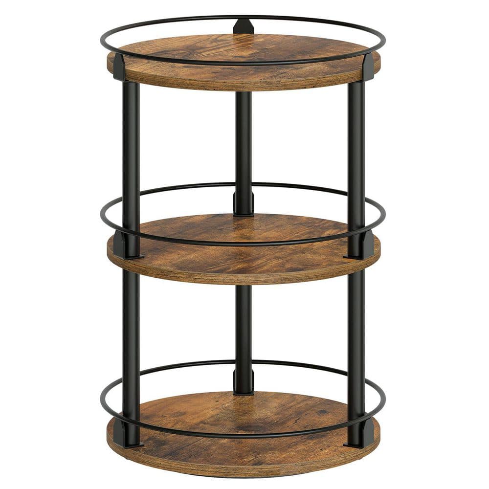 3-Tier Lazy Susan Organizer, Brown and Black Rotating Spice Rack, Spinning Organizer, Industrial Turntable Spice Rack - Hercitys