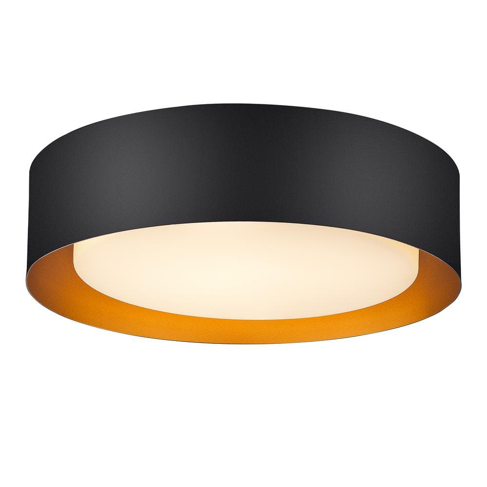 19.7 in. 24-Watt Black LED Flush Mount Ceiling Light Fixture with Frosted Glass Shade - Hercitys