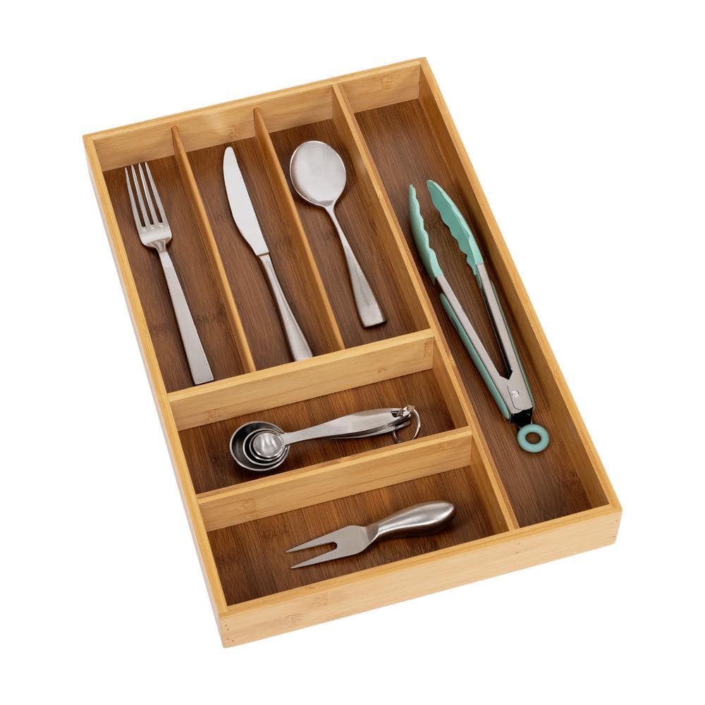 11.75 in. x 18 in. x 2 in. Bamboo Utensil Drawer Organizer Tray - Hercitys