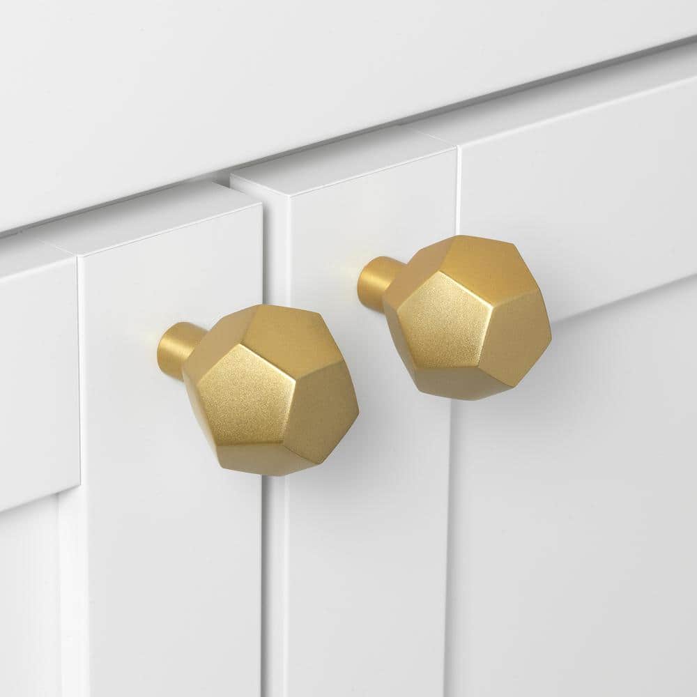 1-1/2 in. Satin Gold Solid Faceted Cabinet Drawer Knobs (10-Pack) - Hercitys