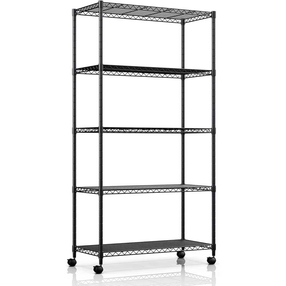 5-Tier Heavy Duty Storage Shelving Unit, 1250 lbs. Loading Capacity for Kitchen, Garage in Black - Hercitys