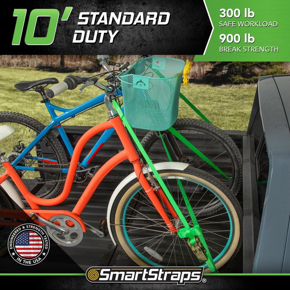 10 ft. x 1 in. Green Standard Ratchet Tie Down Straps with 300 lb. Safe Work Load – 4 pack - Hercitys