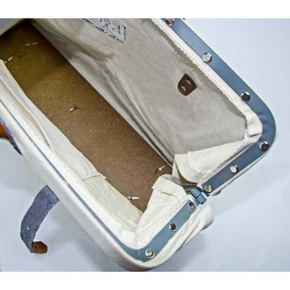 20 in. Canvas Tool Bag with Leather Bottom in White - Hercitys