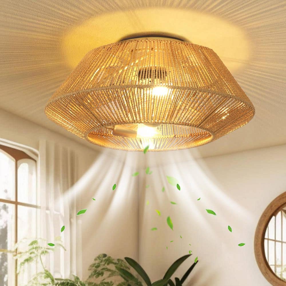 18.4 in. Indoor Yellow Low Profile Ceiling Fan with Lighting Small Flush Mount Ceiling Fan with Remote - Hercitys