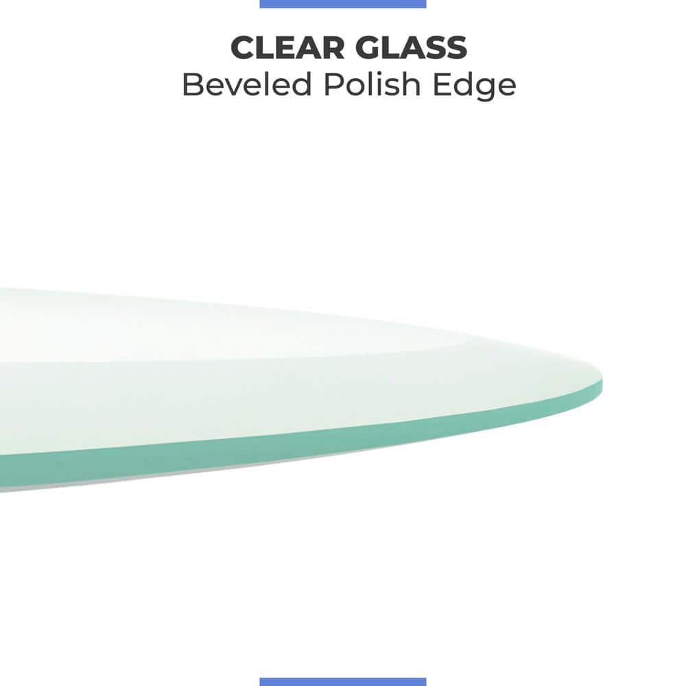 34 in. Clear Round Glass Table Top, 1/4 in. Thickness Tempered Beveled Edge Polished - Hercitys