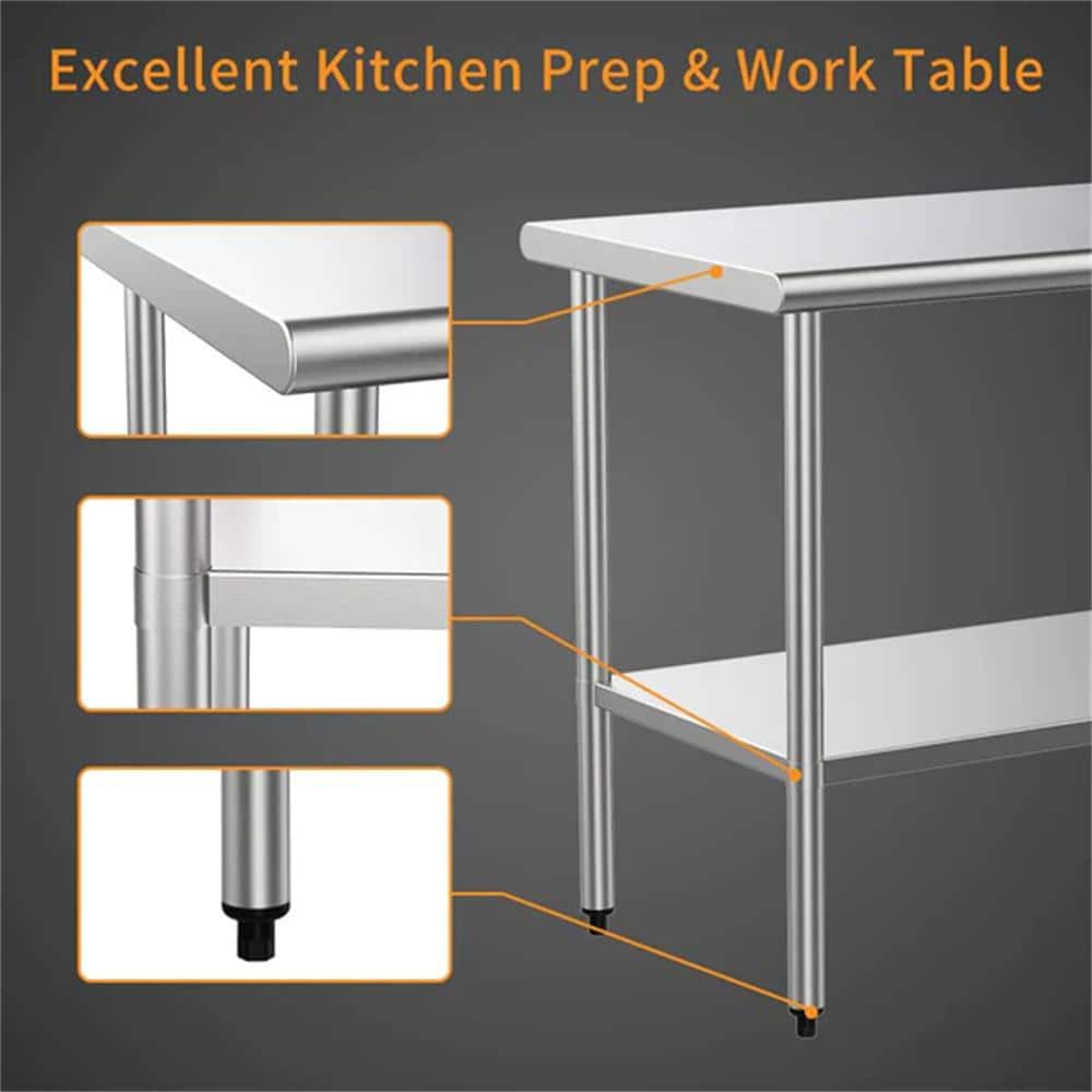 30 in. x 24 in. x 34 in. Silver Stainless Steel Commercial Kitchen Prep Table with Bottom Shelf - Hercitys