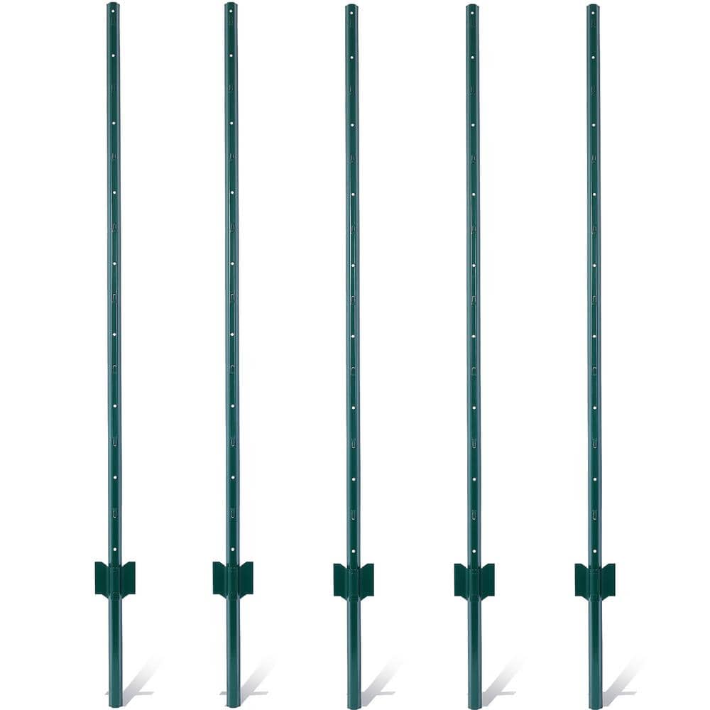 5 ft. Heavy Duty Green Metal U-Channel Steel Fence Posts for Holding Garden Wire Fence, Corner Anchor Posts (5-Pack) - Hercitys