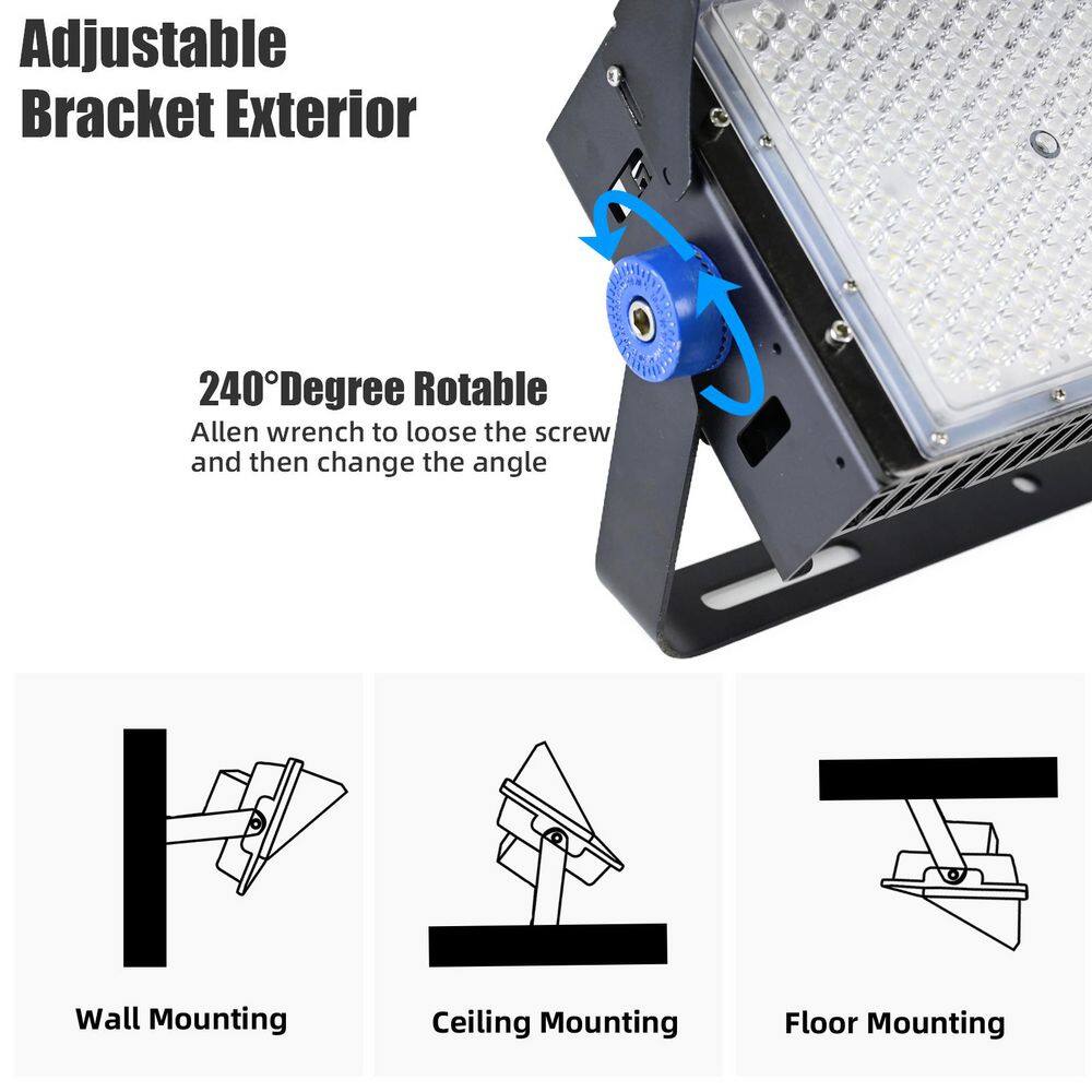 1000-Watt Equivalent 36000 Lumens 120° Black LED Stadium Light 4000K Neutral White LED Flood Light - Hercitys