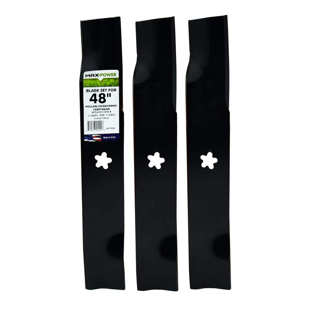 3 Blade Set for Many 48 in. Cut Craftsman, Husqvarna, Poulan Mowers Replaces OEM # 539-113425 - Hercitys