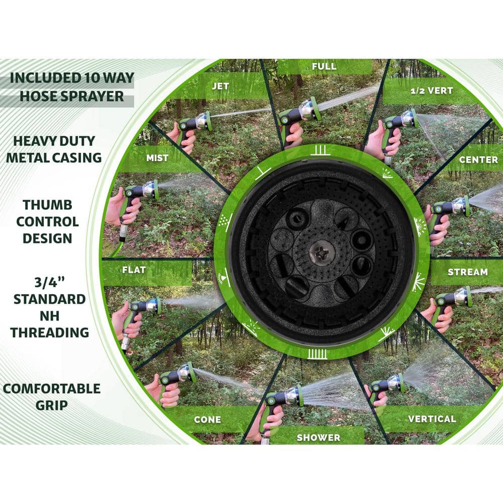 1/2 in. x 25 ft. Coil Garden Hose with ON/OFF Valve, Includes 10 Way Sprayer, Teflon Tape and Washers - Hercitys