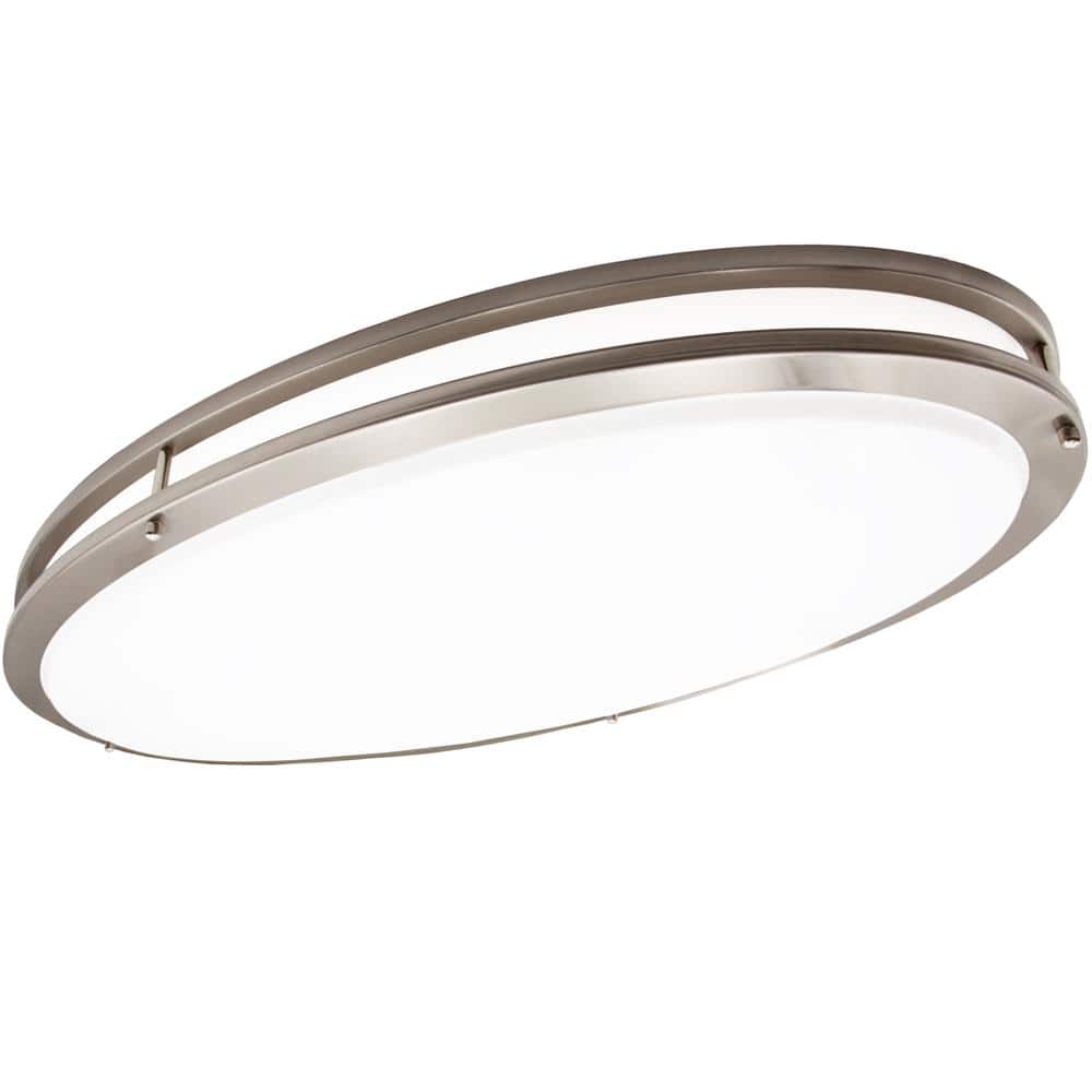 32 in. Oval LED Ceiling Mount Fixture, Dual Ring Satin Nickel, Dimmable, 3 CCT 3000K-5000K, 5500 Lumens - Hercitys