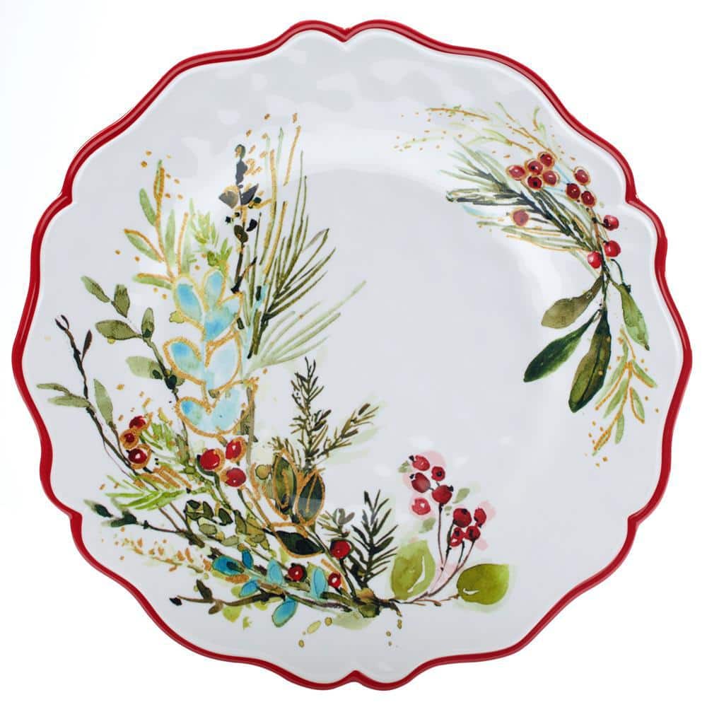 14 in. Multi-Colored Christmas Gatherings Melamine Platter (Set of 2) - Hercitys