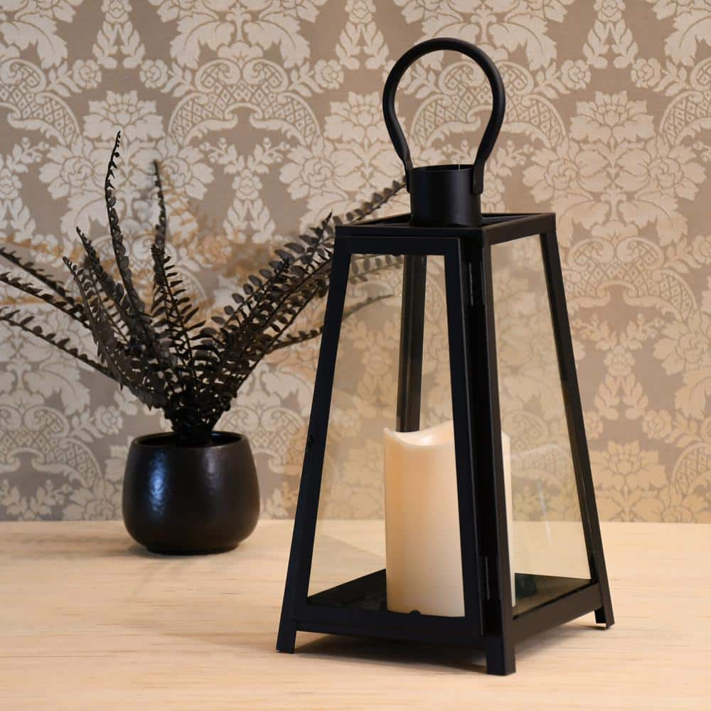 11 in. Tapered Metal Lantern with LED Candle - Hercitys