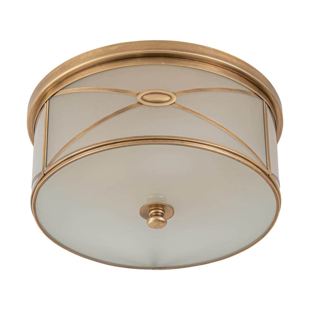 11.75 in. 2-Light Brass Flush Mount with Frosted Glass Shade and No Bulbs Included 1-Pack - Hercitys