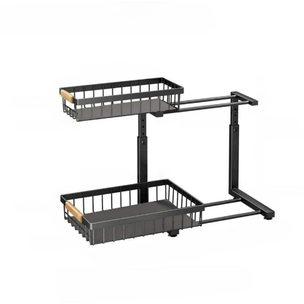 5.7 in. H x 16.7 in. W x 11.8 in. D Modern Black Metal 2 in Set Dish Drying Rack Flatware Organizer Rack with Drainboard - Hercitys