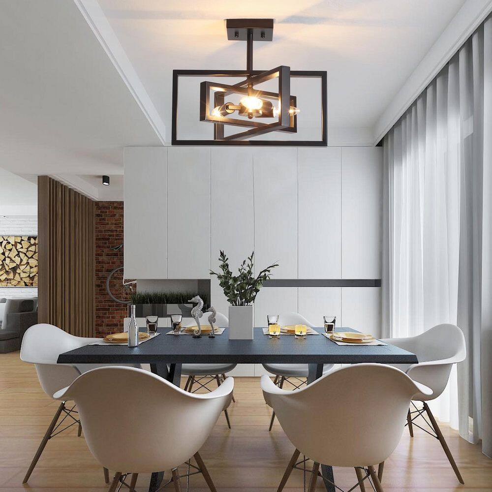 15.8 in.  3-Light Black Farmhouse Rectangle Semi Flush Mount Ceiling Light Bulb Not Included - Hercitys