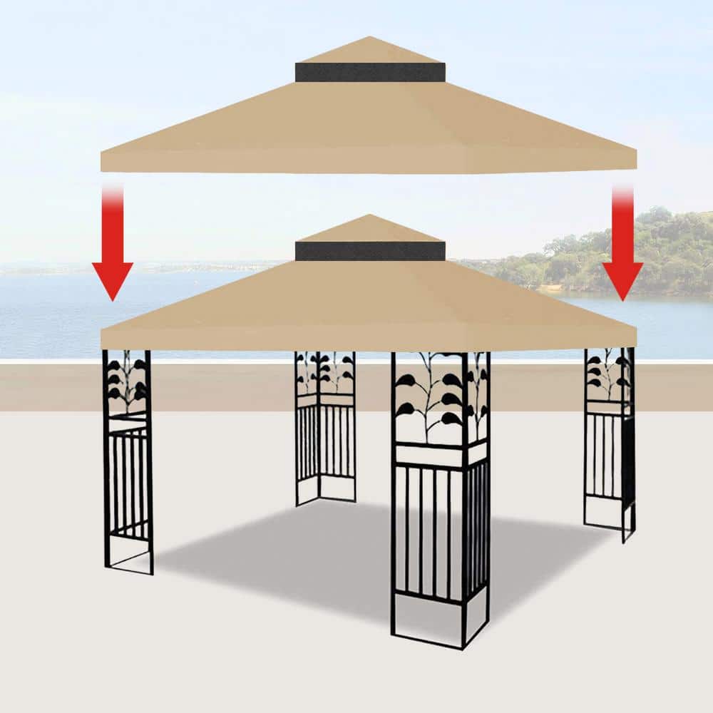 10 ft. x 10 ft. Outdoor Patio Gazebo Replacement Canopy, Double Tiered Gazebo Tent Roof Top Cover Only - Hercitys