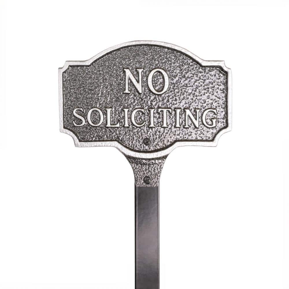 10 in. x 15 in. Standard Montague No Soliciting Statement Plaque Sign with Lawn Stakes – Swedish Iron/Silver - Hercitys