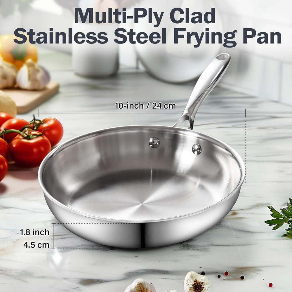 10 in. Stainless Steel Multi-Ply Clad Wok Stir Fry Pan with Lid - Hercitys