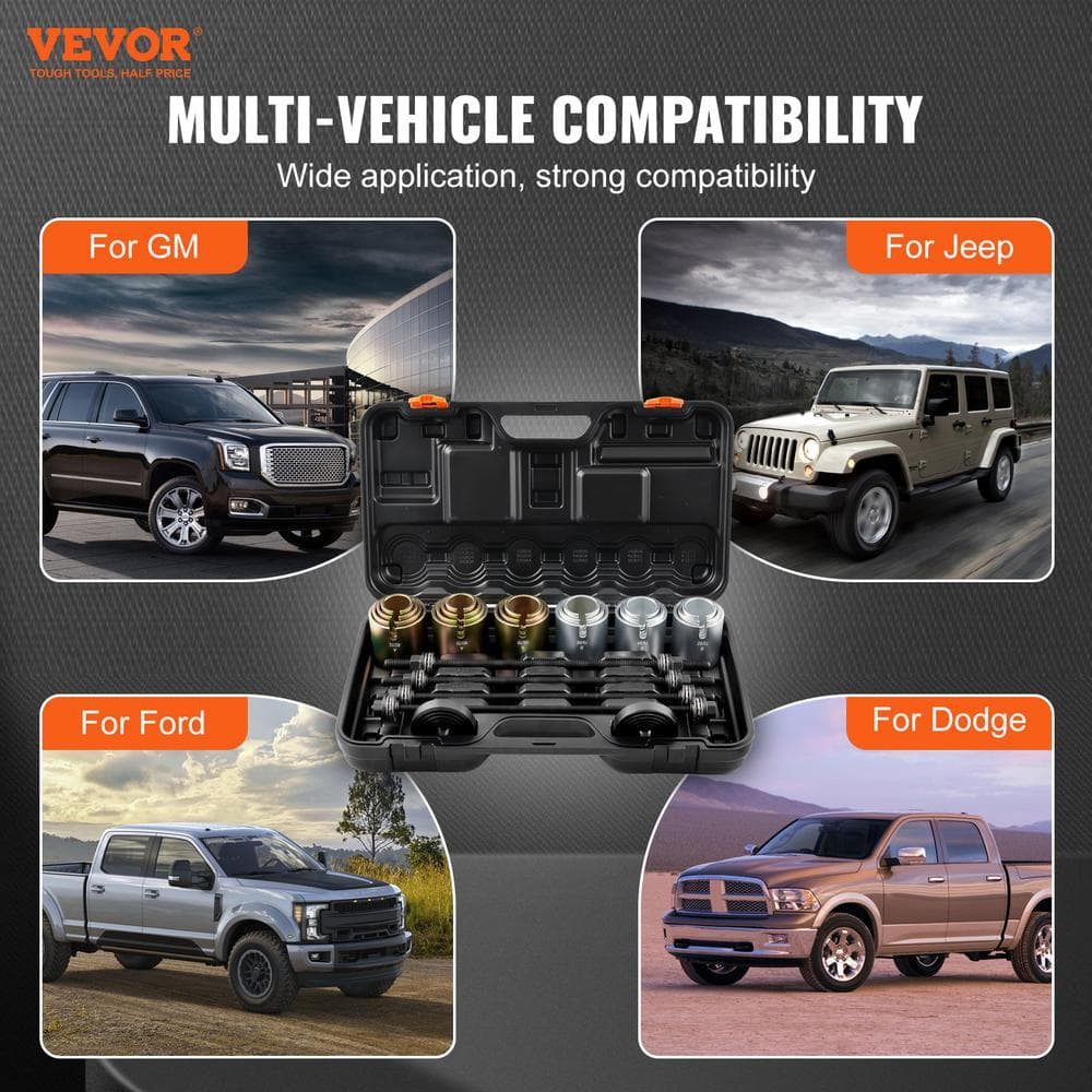 26 PCS Pull and Press Sleeve Kit, Steel Bush Bearing Removal and Installation Set, Bush Removal Insertion Sleeve Tools - Hercitys