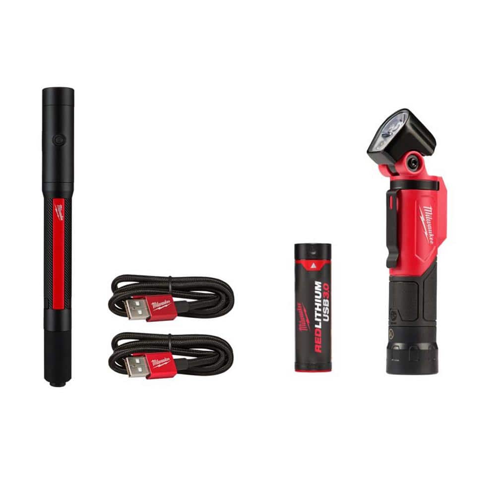 250 Lumens Internal Rechargeable Penlight with Laser and 500 Lumens LED Pivoting REDLITHIUM USB Flashlight - Hercitys