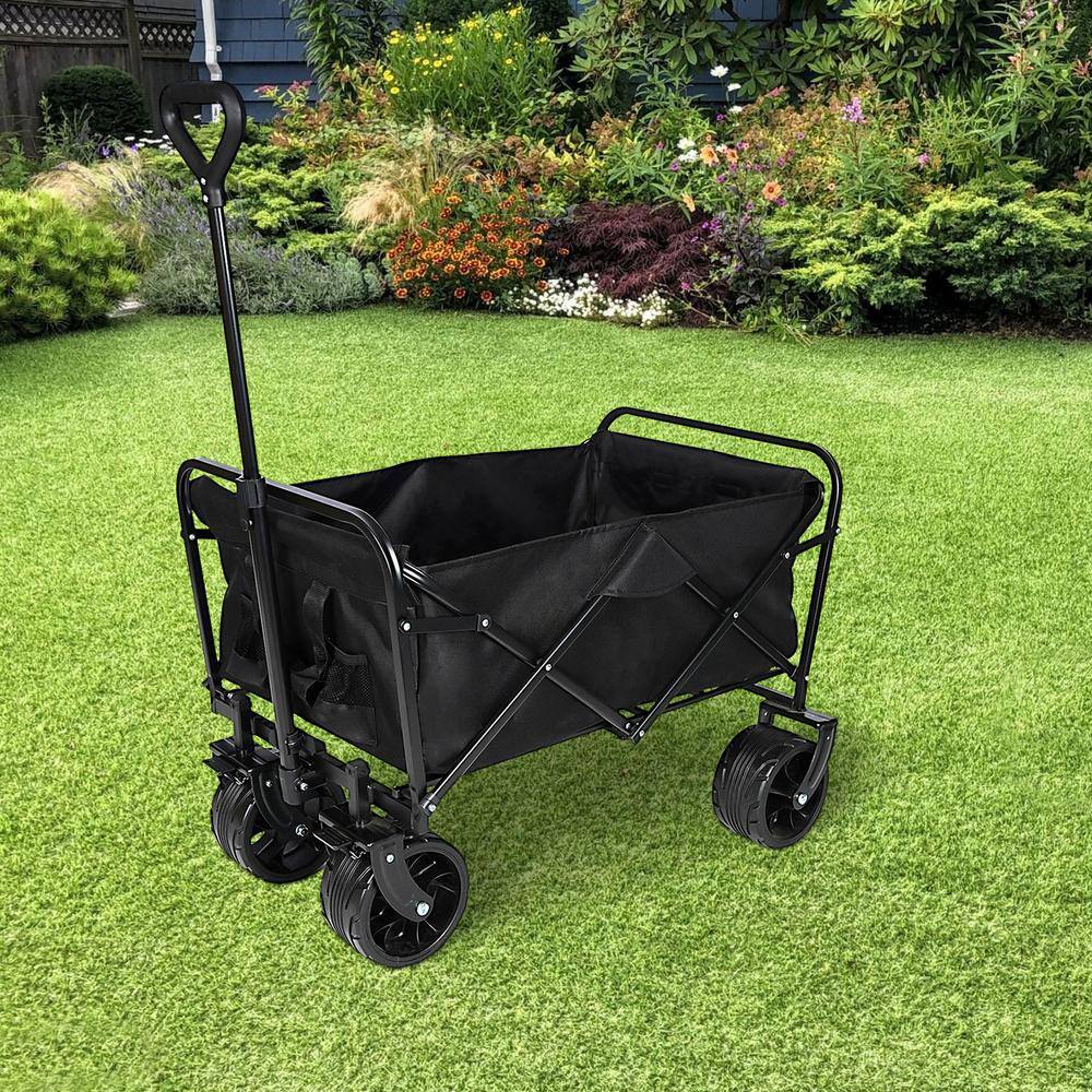 3.5 cu. ft. Metal Black Collapsible Garden Cart with Big Wheels - Hercitys