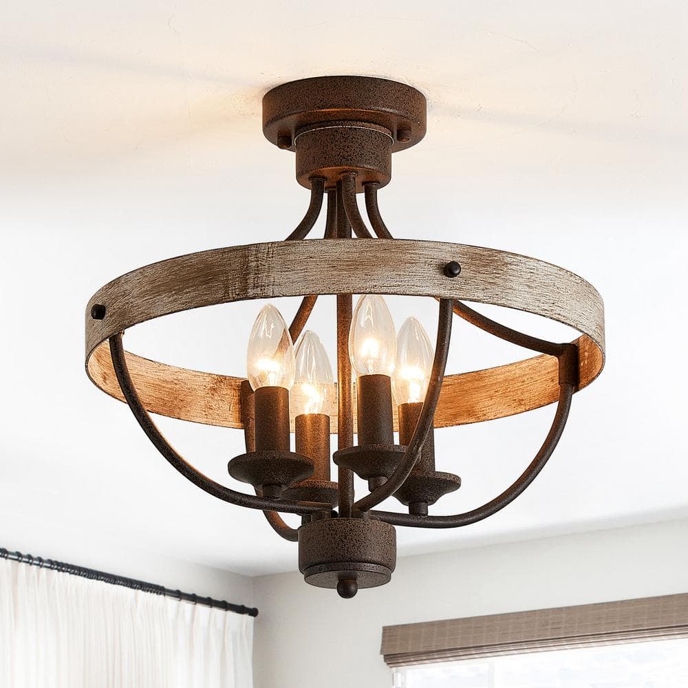 15.4 in 4-Light Bronze Industrial Semi-Flush Mount Ceiling Light Fixture - Hercitys