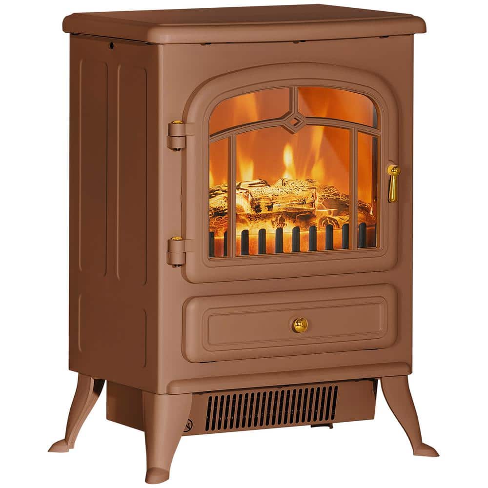 16.25 in. Freestanding Electric Fireplace Heater with Realistic LED Flames in Dark Brown - Hercitys