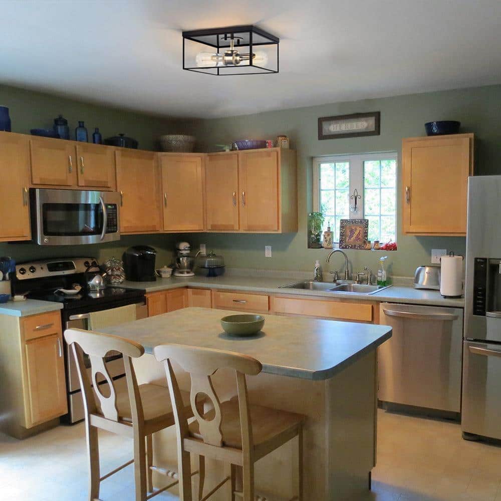 2-Light Dark Bronze Brass Flush Mount Ceiling Light with Tempered Glass - Hercitys