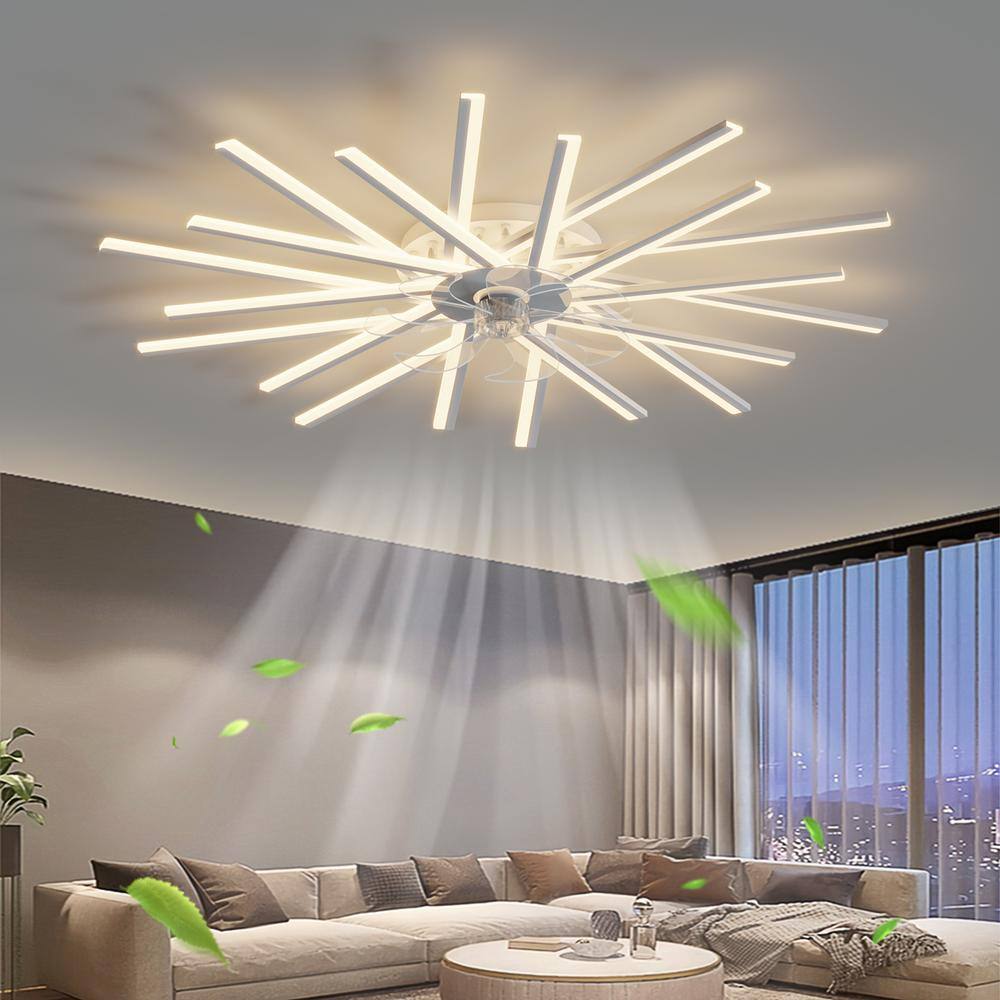 45 in. 120-Watt Modern Dimmable White Integrated LED Flush Mount with White Acrylic Shade with Remote Control - Hercitys