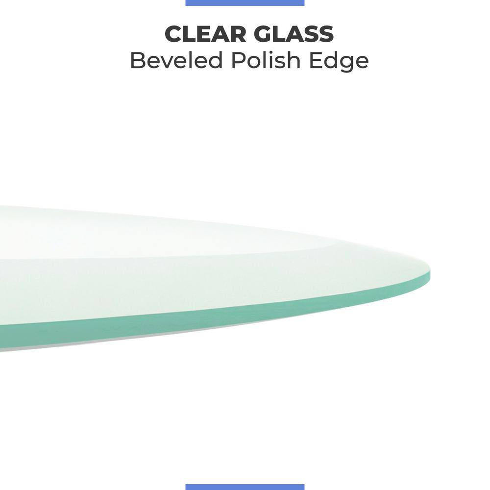 30 in. Clear Round Glass Table Top, 1/2 in. Thickness Tempered Beveled Edge Polished - Hercitys