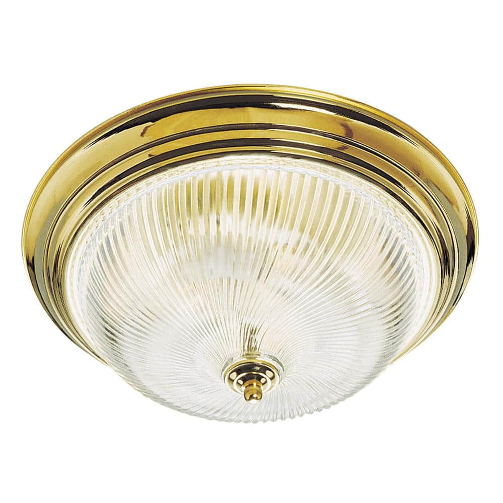 3-Light Polished Brass Ceiling Fixture with Clear Ribbed Glass - Hercitys